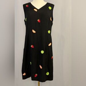 Fun & Colorful Black Dress with Vibrant Fruit Accents